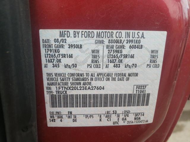 Photo 10 from auction – 2003 FORD F250 SUPER with VIN 1FTNX20L23EA27604