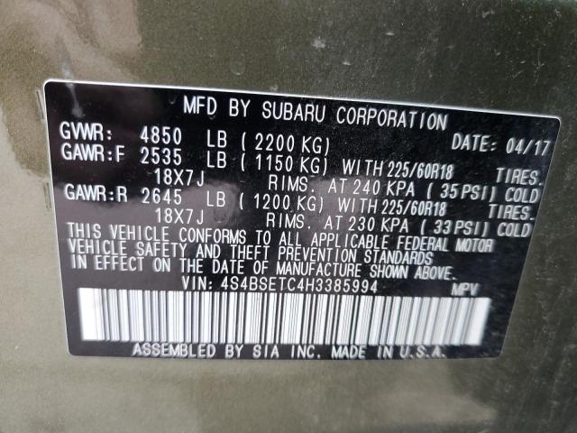 Photo 10 from auction – 2017 SUBARU OUTBACK TO with VIN 4S4BSETC4H3385994