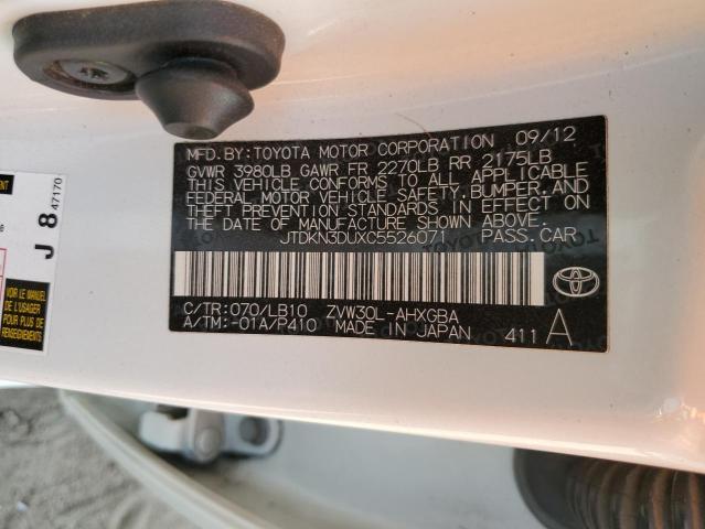 Photo 10 from auction – 2012 TOYOTA PRIUS with VIN JTDKN3DUXC5526071