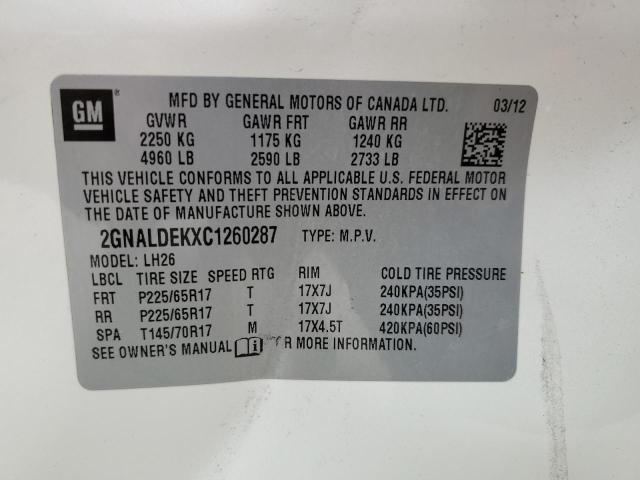 Photo 10 from auction – 2012 CHEVROLET EQUINOX LT with VIN 2GNALDEKXC1260287