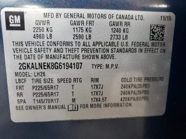 Photo 10 from auction – 2016 GMC TERRAIN SL with VIN 2GKALNEK8G6194107