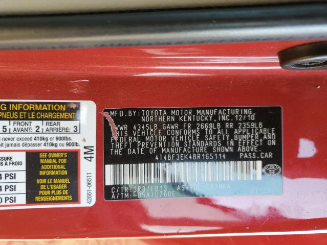 Photo 10 from auction – 2011 TOYOTA CAMRY BASE with VIN 4T4BF3EK4BR165114