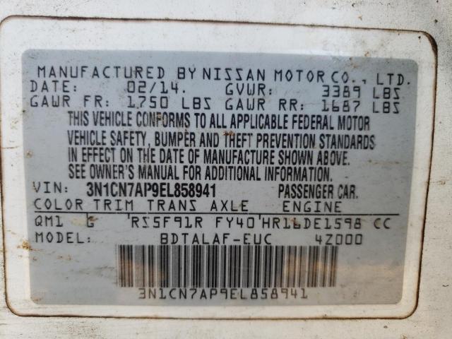 Photo 10 from auction – 2014 NISSAN VERSA S with VIN 3N1CN7AP9EL858941