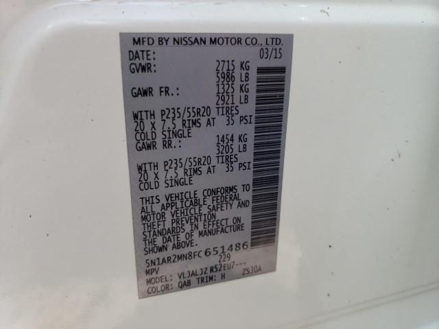 Photo 10 from auction – 2015 NISSAN PATHFINDER with VIN 5N1AR2MN8FC651486