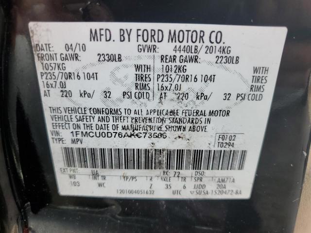 Photo 10 from auction – 2010 FORD ESCAPE XLT with VIN 1FMCU0D76AKC73566