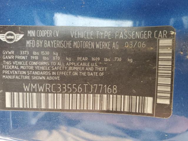 Photo 10 from auction – 2006 MINI COOPER with VIN WMWRC33556TJ77168