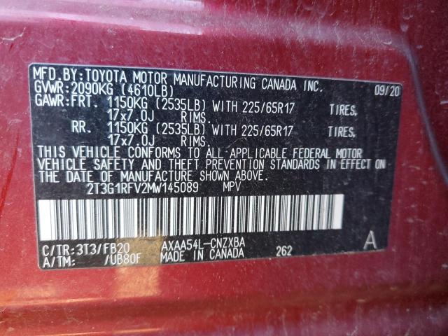 Photo 10 from auction – 2021 TOYOTA RAV4 with VIN 2T3G1RFV2MW145089