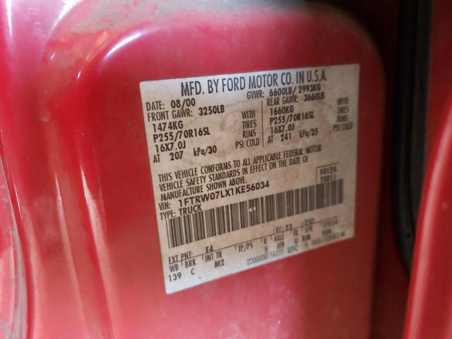Photo 10 from auction – 2001 FORD F150 SUPER with VIN 1FTRW07LX1KE56034