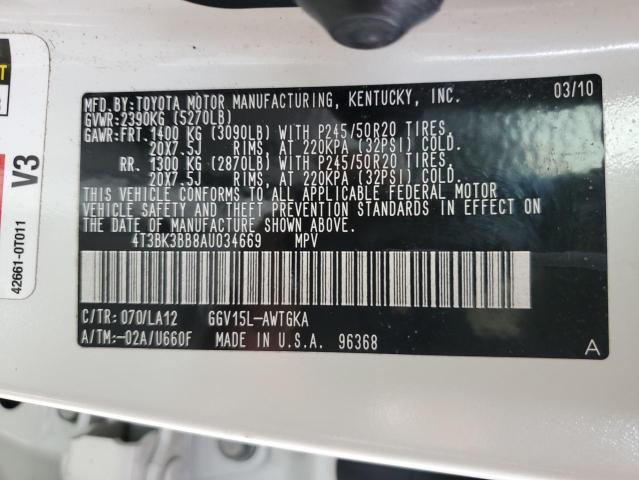 Photo 10 from auction – 2010 TOYOTA VENZA with VIN 4T3BK3BB8AU034669