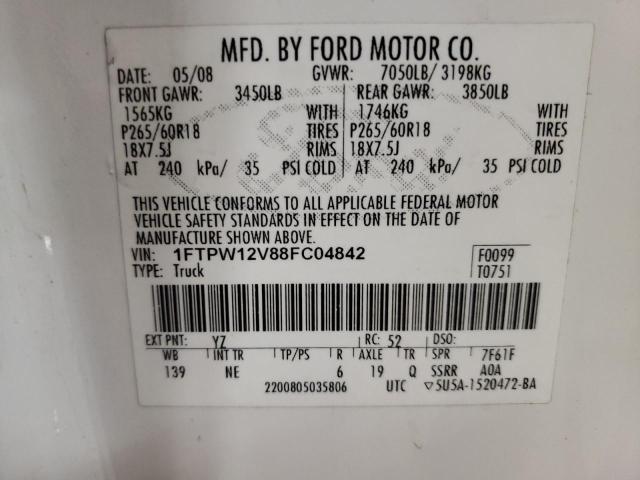 Photo 10 from auction – 2008 FORD F150 SUPER with VIN 1FTPW12V88FC04842