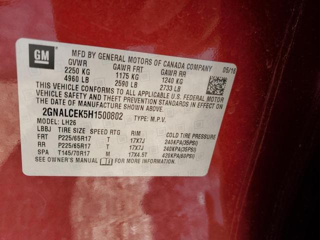 Photo 10 from auction – 2017 CHEVROLET EQUINOX LT with VIN 2GNALCEK5H1500802