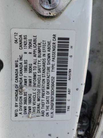 Photo 10 from auction – 2012 HONDA CIVIC LX with VIN 2HGFB2F50CH564252