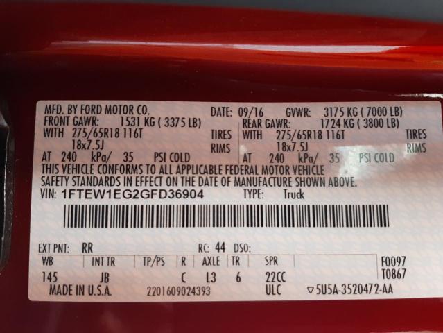 Photo 10 from auction – 2016 FORD F150 SUPER with VIN 1FTEW1EG2GFD36904