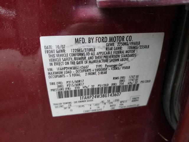 Photo 10 from auction – 2008 FORD TAURUS SEL with VIN 1FAHP24W38G143607