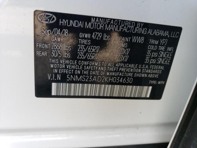 Photo 10 from auction – 2019 HYUNDAI SANTA FE S with VIN 5NMS23AD2KH034630