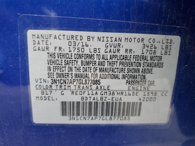 Photo 10 from auction – 2016 NISSAN VERSA S with VIN 3N1CN7AP7GL877085