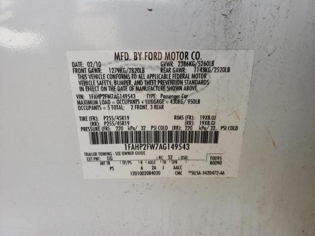 Photo 10 from auction – 2010 FORD TAURUS LIM with VIN 1FAHP2FW7AG149543