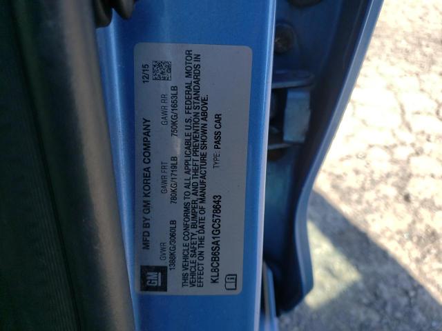 Photo 10 from auction – 2016 CHEVROLET SPARK LS with VIN KL8CB6SA1GC578643