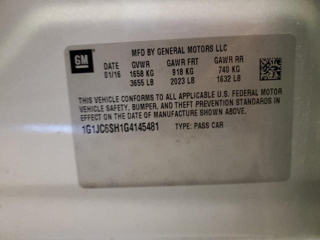 Photo 10 from auction – 2016 CHEVROLET SONIC LT with VIN 1G1JC6SH1G4145481