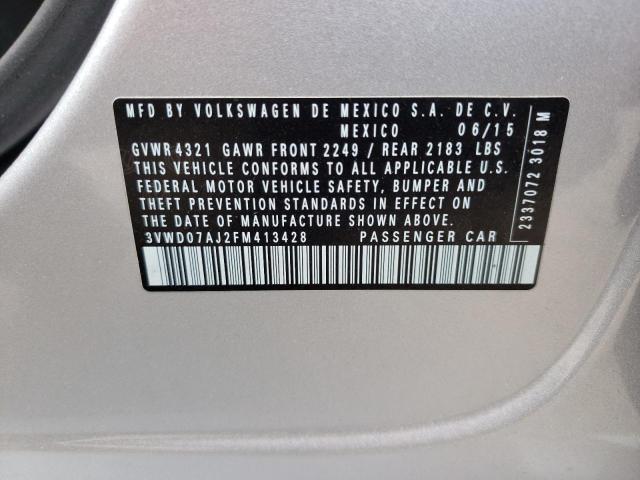 Photo 10 from auction – 2015 VOLKSWAGEN JETTA SE with VIN 3VWD07AJ2FM413428