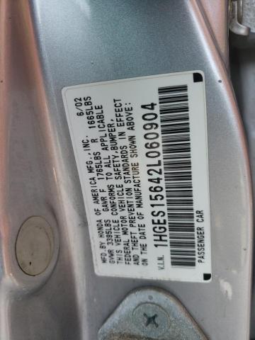 Photo 10 from auction – 2002 HONDA CIVIC LX with VIN 1HGES15642L060904