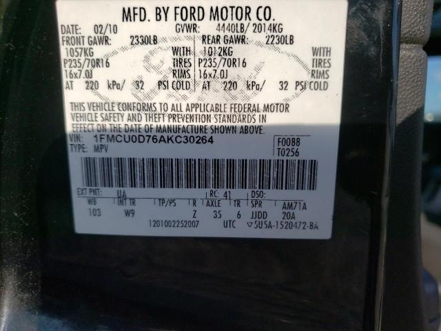 Zdjęcie 10 z aukcji – 2010 FORD ESCAPE XLT z VIN 1FMCU0D76AKC30264