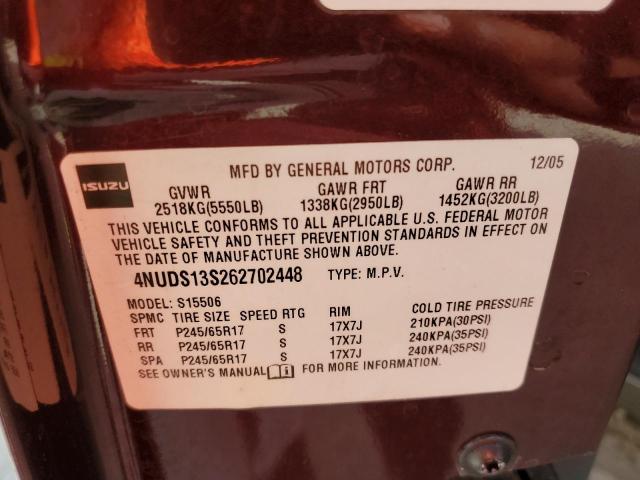 Photo 10 from auction – 2006 ISUZU ASCENDER S with VIN 4NUDS13S262702448