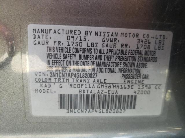 Photo 10 from auction – 2016 NISSAN VERSA S with VIN 3N1CN7AP4GL820827