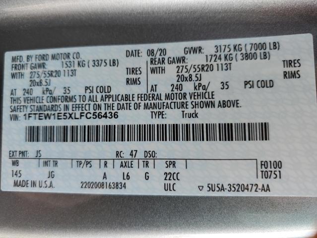 Photo 10 from auction – 2020 FORD F150 SUPER with VIN 1FTEW1E5XLFC56436