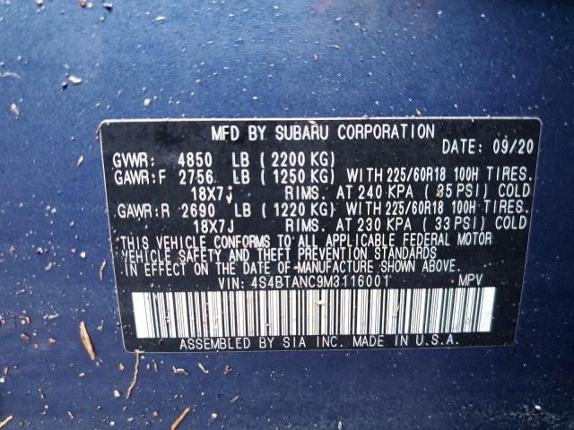 Photo 10 from auction – 2021 SUBARU OUTBACK LI with VIN 4S4BTANC9M3116001