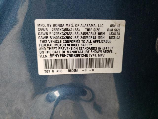 Photo 10 from auction – 2016 HONDA PILOT EXLN with VIN 5FNYF6H79GB091240