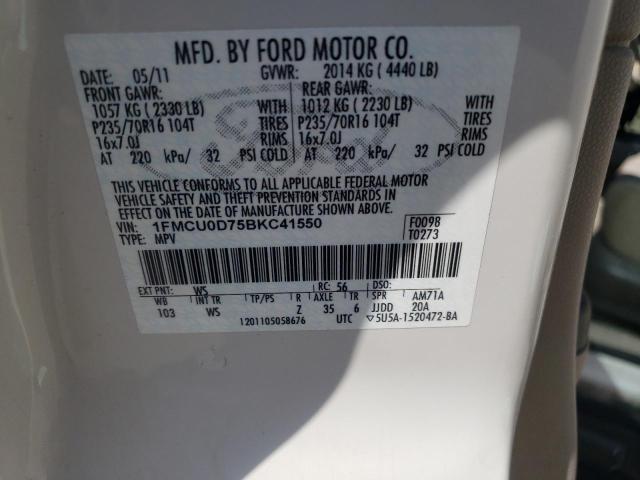 Photo 10 from auction – 2011 FORD ESCAPE XLT with VIN 1FMCU0D75BKC41550