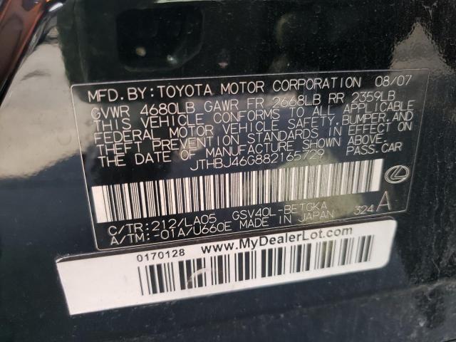 Photo 10 from auction – 2008 LEXUS ES 350 with VIN JTHBJ46G882165729