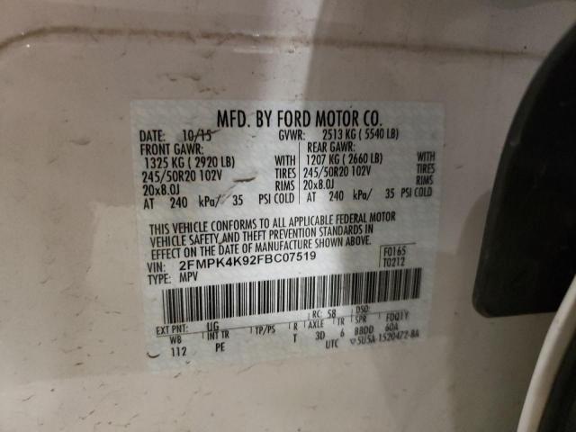 Photo 10 from auction – 2015 FORD EDGE TITAN with VIN 2FMPK4K92FBC07519