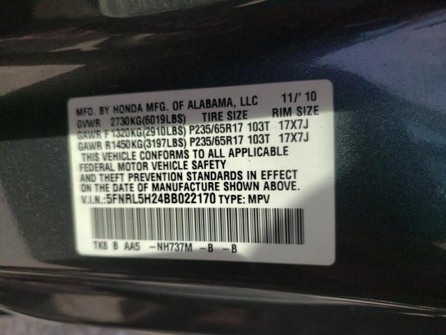 Photo 10 from auction – 2011 HONDA ODYSSEY LX with VIN 5FNRL5H24BB022170