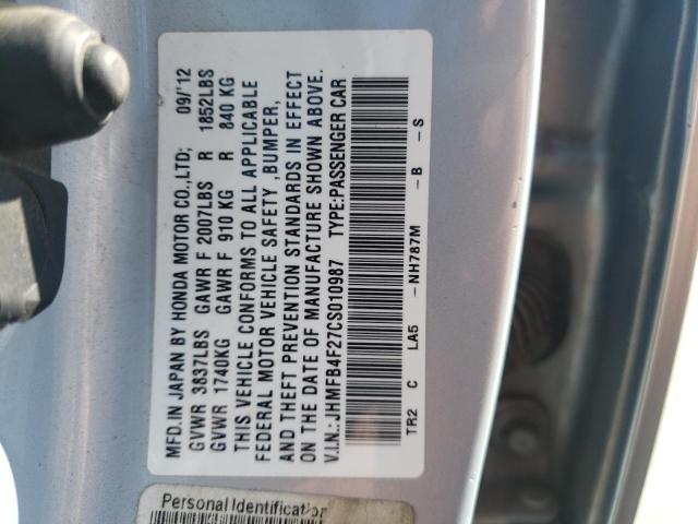 Photo 10 from auction – 2012 HONDA CIVIC HYBR with VIN JHMFB4F27CS010987