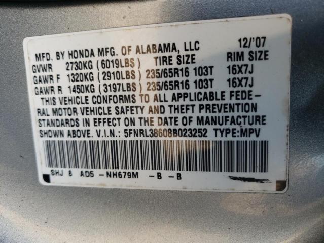 Photo 10 from auction – 2008 HONDA ODYSSEY EX with VIN 5FNRL38608B023252