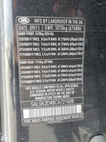 Photo 10 from auction – 2012 LAND ROVER RANGE ROVE with VIN SALSK2D48CA721928
