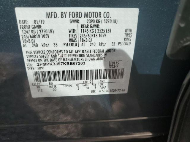 Photo 10 from auction – 2019 FORD EDGE SEL with VIN 2FMPK3J97KBB67203