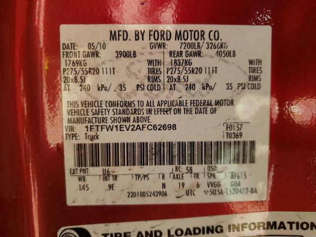 Photo 10 from auction – 2010 FORD F150 SUPER with VIN 1FTFW1EV2AFC62698