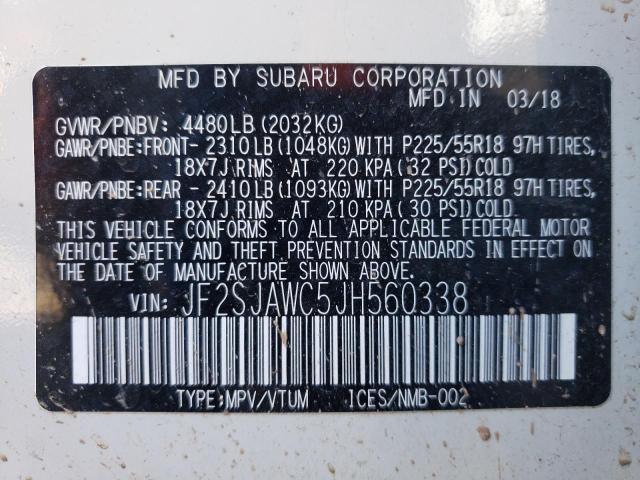 Photo 10 from auction – 2018 SUBARU FORESTER 2 with VIN JF2SJAWC5JH560338