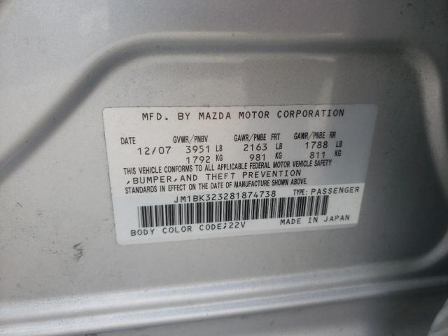 Photo 10 from auction – 2008 MAZDA 3 S with VIN JM1BK323281874738