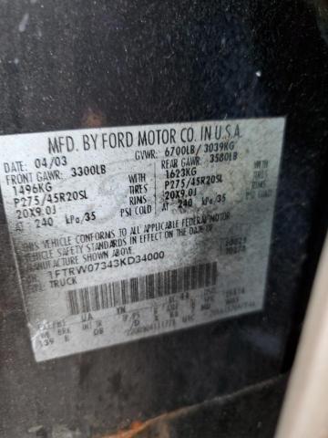Photo 10 from auction – 2003 FORD F150 SUPER with VIN 1FTRW07343KD34000