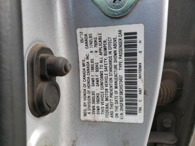 Photo 10 from auction – 2012 HONDA CIVIC LX with VIN 2HGFB2F58CH573457