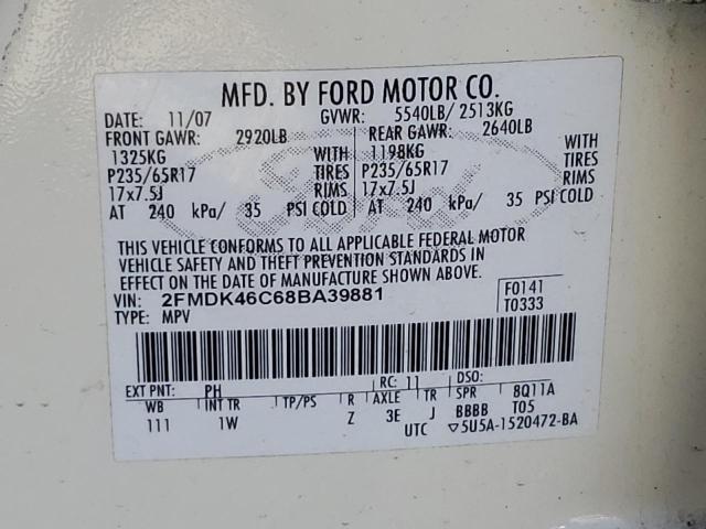 Photo 10 from auction – 2008 FORD EDGE SE with VIN 2FMDK46C68BA39881