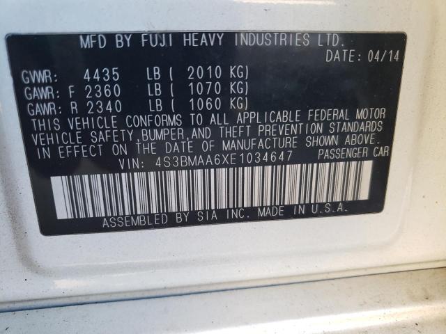 Photo 10 from auction – 2014 SUBARU LEGACY 2.5 with VIN 4S3BMAA6XE1034647