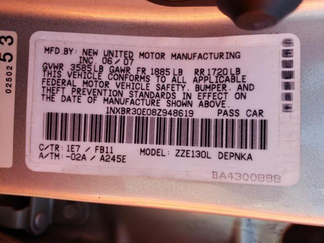 Photo 10 from auction – 2008 TOYOTA COROLLA CE with VIN 1NXBR30E08Z948619