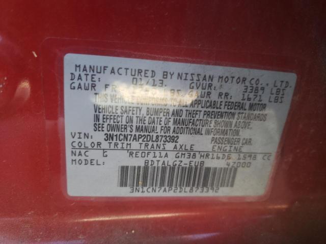 Photo 10 from auction – 2013 NISSAN VERSA S with VIN 3N1CN7AP2DL873392