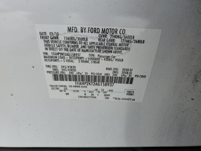 Photo 10 from auction – 2010 FORD TAURUS SHO with VIN 1FAHP2KT2AG158937