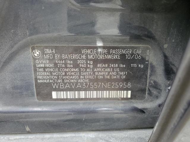 Photo 10 from auction – 2007 BMW 328 I with VIN WBAVA37557NE25958